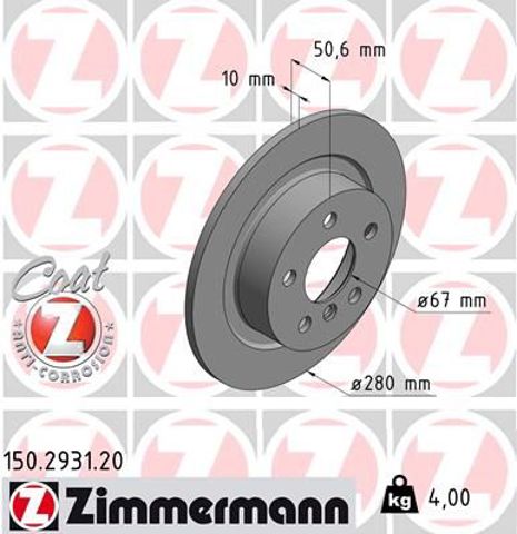 Диск заднього гальма 150293120 ZIMMERMANN
