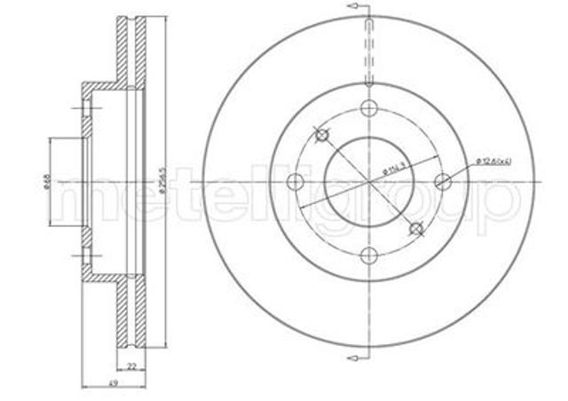 Диск переднього гальма 230249C METELLI