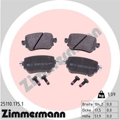 Колодки гальмові задні, дискові 251101751 ZIMMERMANN