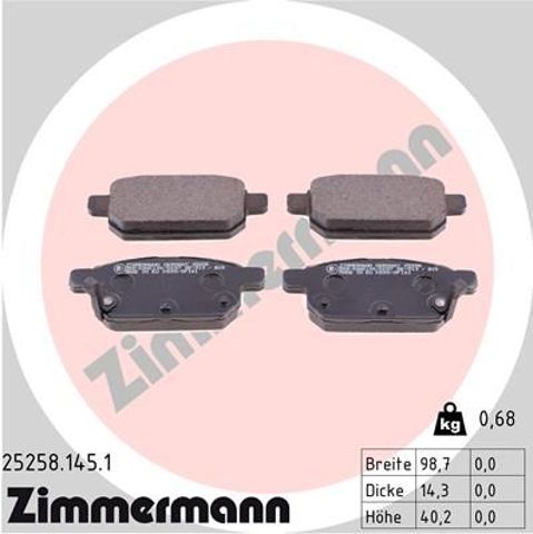 Колодки гальмові задні, дискові 252581451 ZIMMERMANN