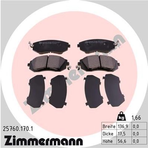 Колодки гальмівні дискові комплект 257601701 ZIMMERMANN
