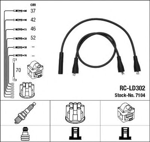 Дріт запалювання (код 7104) ваз 2101-099 (1200-1600),таврія 1,1,1,3 (вир-во ngk) 7104