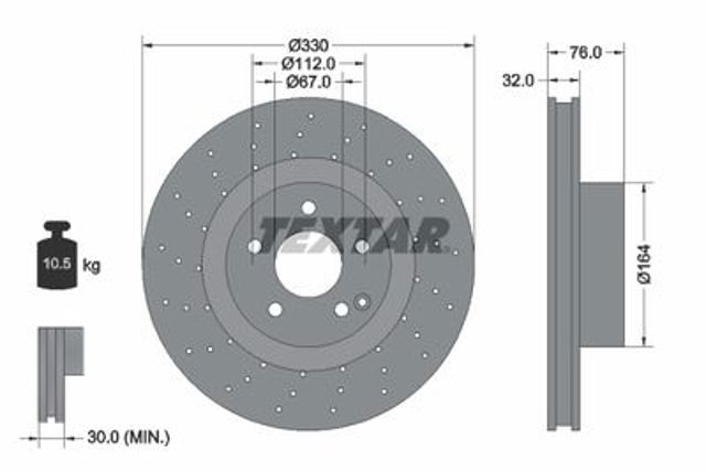 Гальмівний диск передній w220 1998-2005, діаметр 330 мм, товщина 30.9 мм, вентильований, бу-146090 92099205
