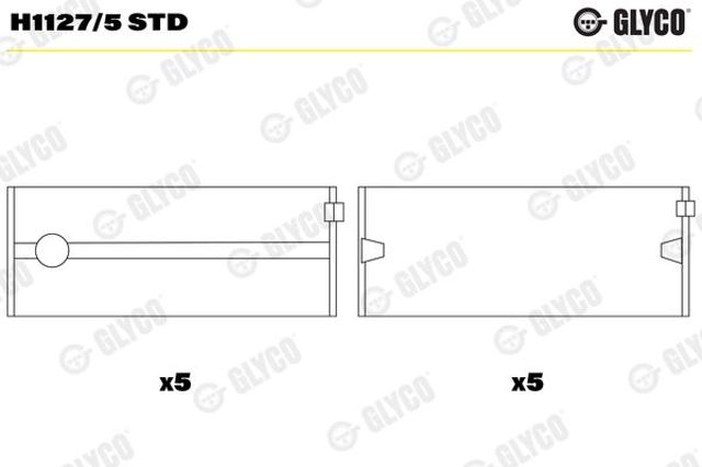 Вкладиші коленвала, корінні, комплект, стандарт (STD) H11275STD GLYCO