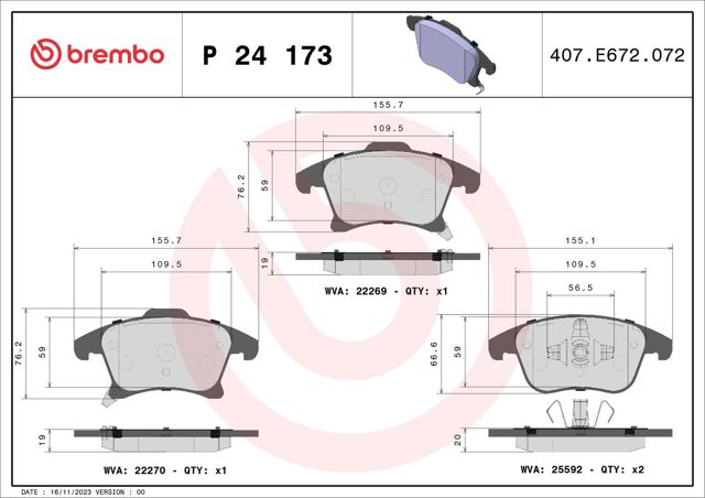 Тормозні колодки P24173 BREMBO
