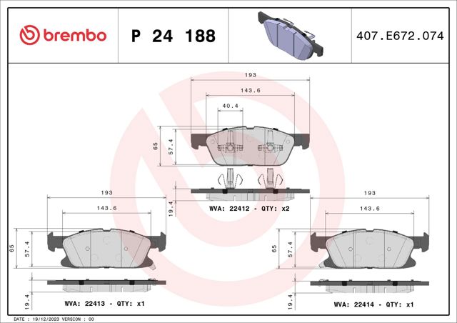 Передні гальмівні колодки P24188 BREMBO