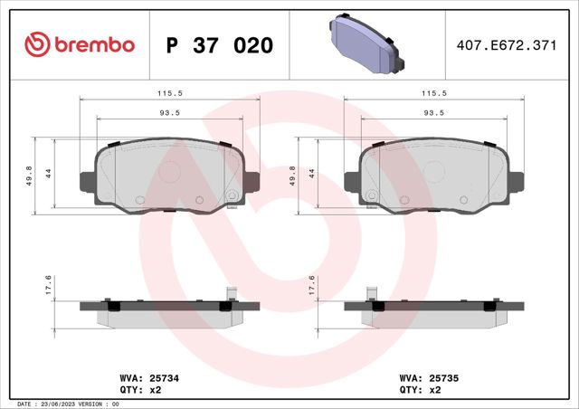 Колодки на гальмо задній дисковий P37020 BREMBO