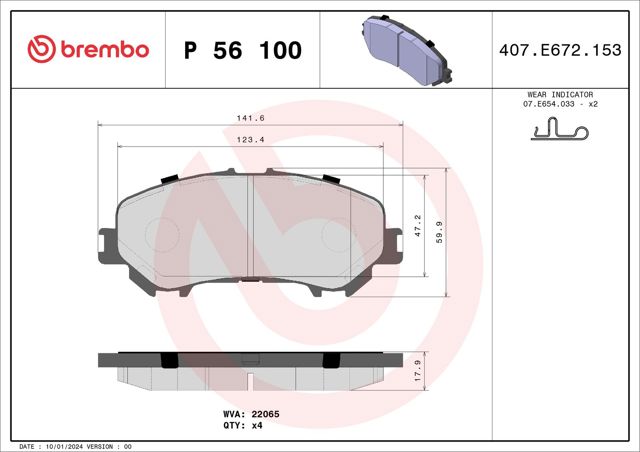 Колодки гальмівні передні, дискові P56100 BREMBO
