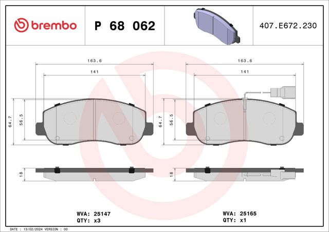 Колодки передні P68062 BREMBO