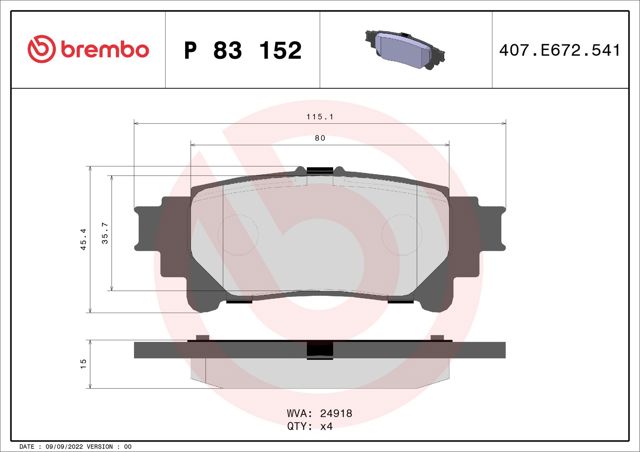 Колодки гальмівні задні, дискові P83152 BREMBO