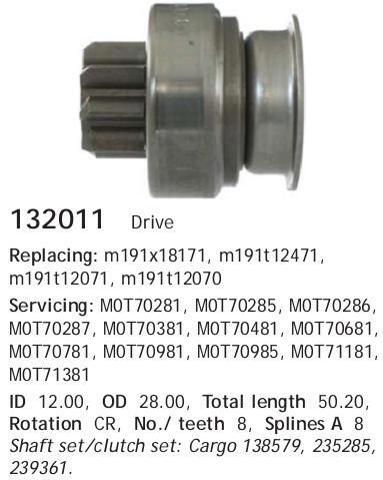 Привід стартера бендикс 132011 CARGO