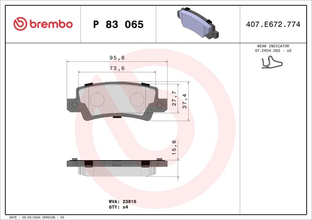 Колодки гальмівні задні, дискові P83065 BREMBO
