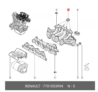 Прокладка впускного колектора, верхня 7701053994 RENAULT