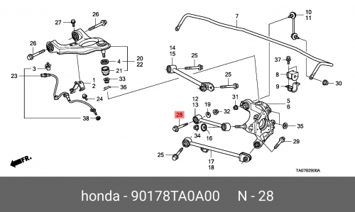 Болт кріплення заднього розвального важеля, внутрішній 90178TA0A00 HONDA