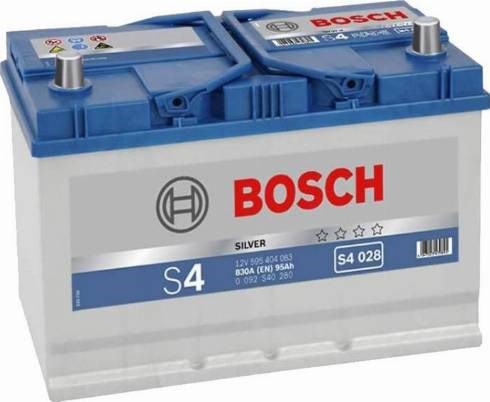 Bosch s4 asia акумулятор 12в/ 95а-год./830а, 306173225, 20.23кг, (виводи -+) 0092S40280