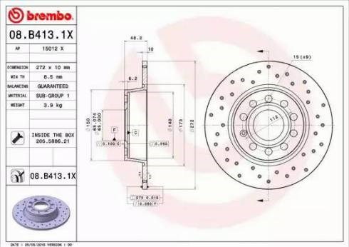 Диск заднього гальма 08B4131X BREMBO