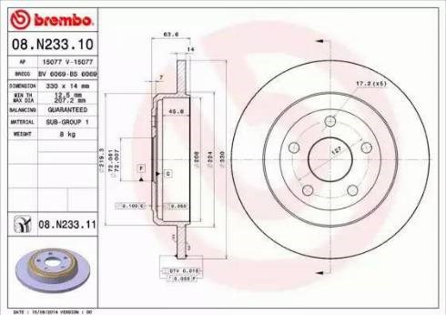 Диск гальмівний задній 08N23311 BREMBO