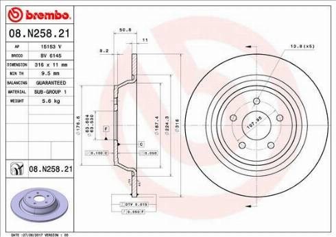 Диск гальмівний задній 08N25821 BREMBO