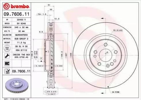 Диск переднього гальма 09760611 BREMBO