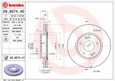 Диск гальмівний передній 09957441 BREMBO