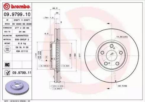 Диск переднього гальма 09979911 BREMBO