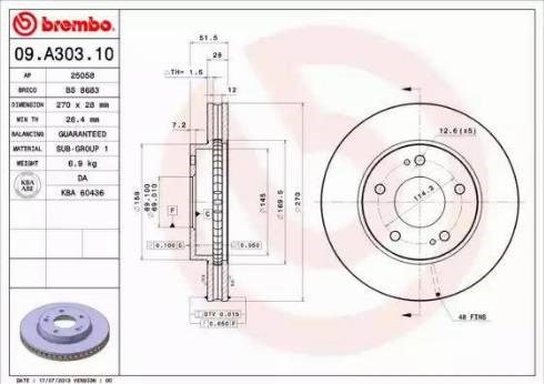 Диск гальмівний передній 09A30310 BREMBO