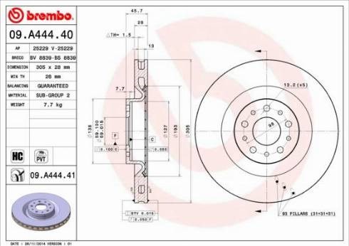 Диск переднього гальма 09A44441 BREMBO