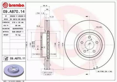 Диск гальмівний передній 09A87011 BREMBO