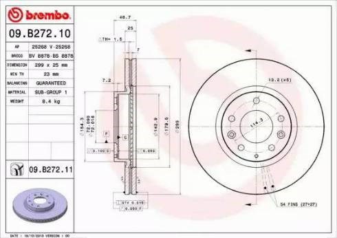 Диск гальмівний передній 09B27210 BREMBO