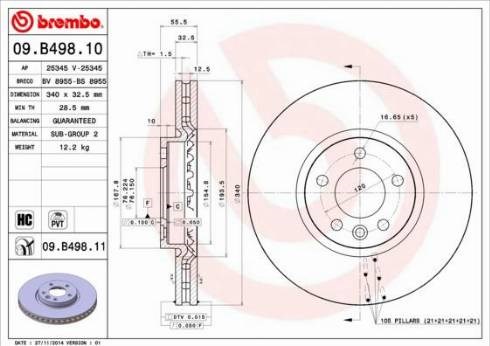 Диск гальмівний передній 09B49811 BREMBO