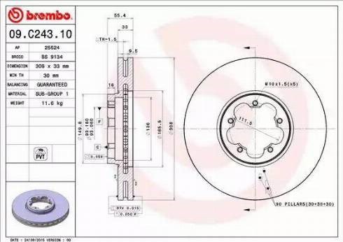 Диск переднього гальма 09C24310 BREMBO