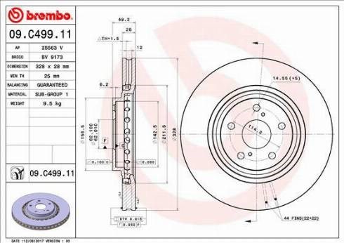 Диск переднього гальма 09C49911 BREMBO