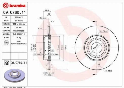 Диск гальмівний передній 09C76011 BREMBO