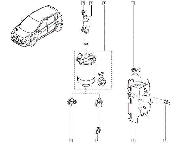 Renault фільтр паливний fluence,megane,scenic 1.5/2.0 dci 09- 164009384R