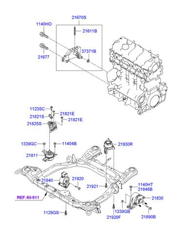 Опора двигателя  левая santa fe 2.2 tci (09-) (21830-2b900) ph 218302B900