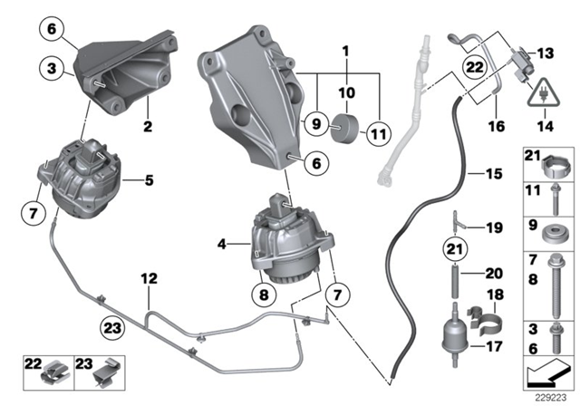 Права подушка мотора 22116777382 BMW