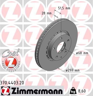 Диск переднього гальма 370440320 ZIMMERMANN