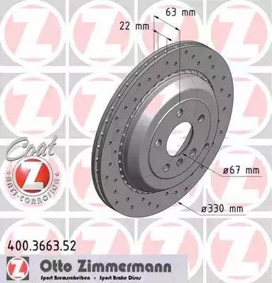 Диск заднього гальма 400366352 ZIMMERMANN