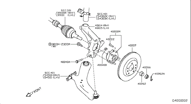 Маточини передніх коліс 402024BA0A NISSAN