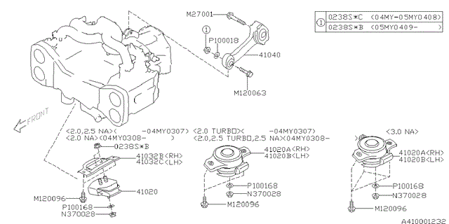 Права опора двигуна 41022AG021 SUBARU