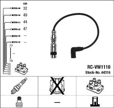 44316 комплект ізольованих проводів для свічок запалення rc-vw1110 44316