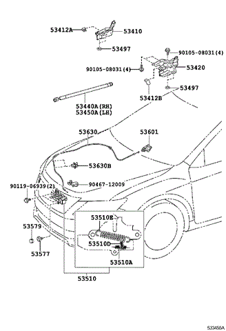 Опора капота ліва 5345006100 TOYOTA