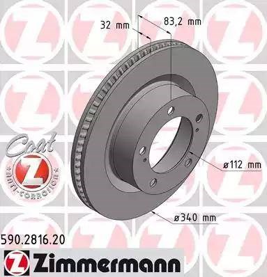 Диск переднього гальма 590281620 ZIMMERMANN