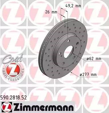 Диск переднього гальма 590281852 ZIMMERMANN