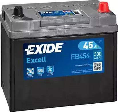 Аккумулятор exide  excell 12v/45ah/330a (r+) (237х127х227) EB454