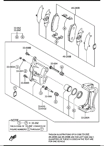 Ремкомплект суппорта гальмівного, переднього K0Y13326Z MAZDA