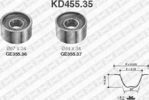 Ремонтний комплект для заміни паса  газорозподільчого механізму KD455.35