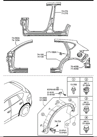 Молдинг арки колеса заднього, лівий KD5351W60C MAZDA