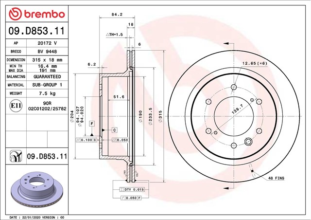 Дискові гальма 09D85311 BREMBO