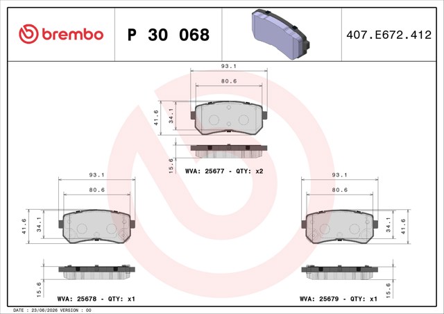 Задні колодки P30068 BREMBO